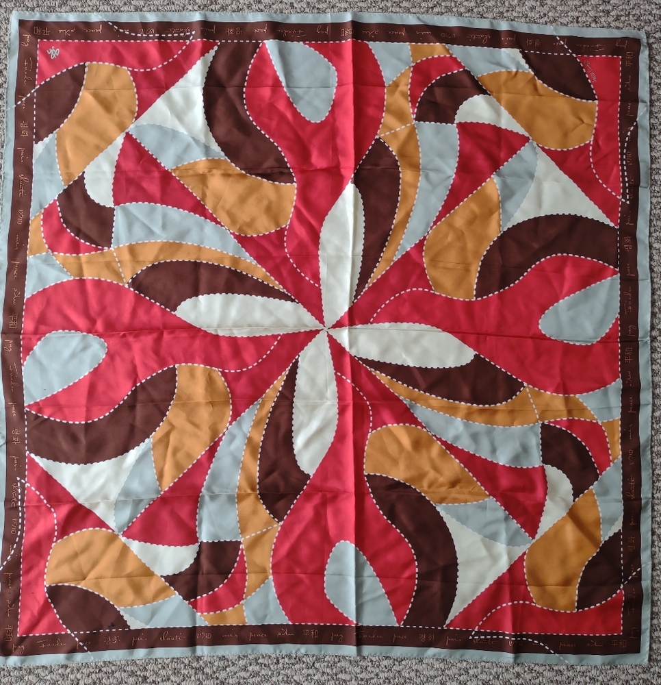 PINEDA COVALIN 35" SQUARE SILK PEACE SCARF SIGNED MEXICO EUC L@@K!